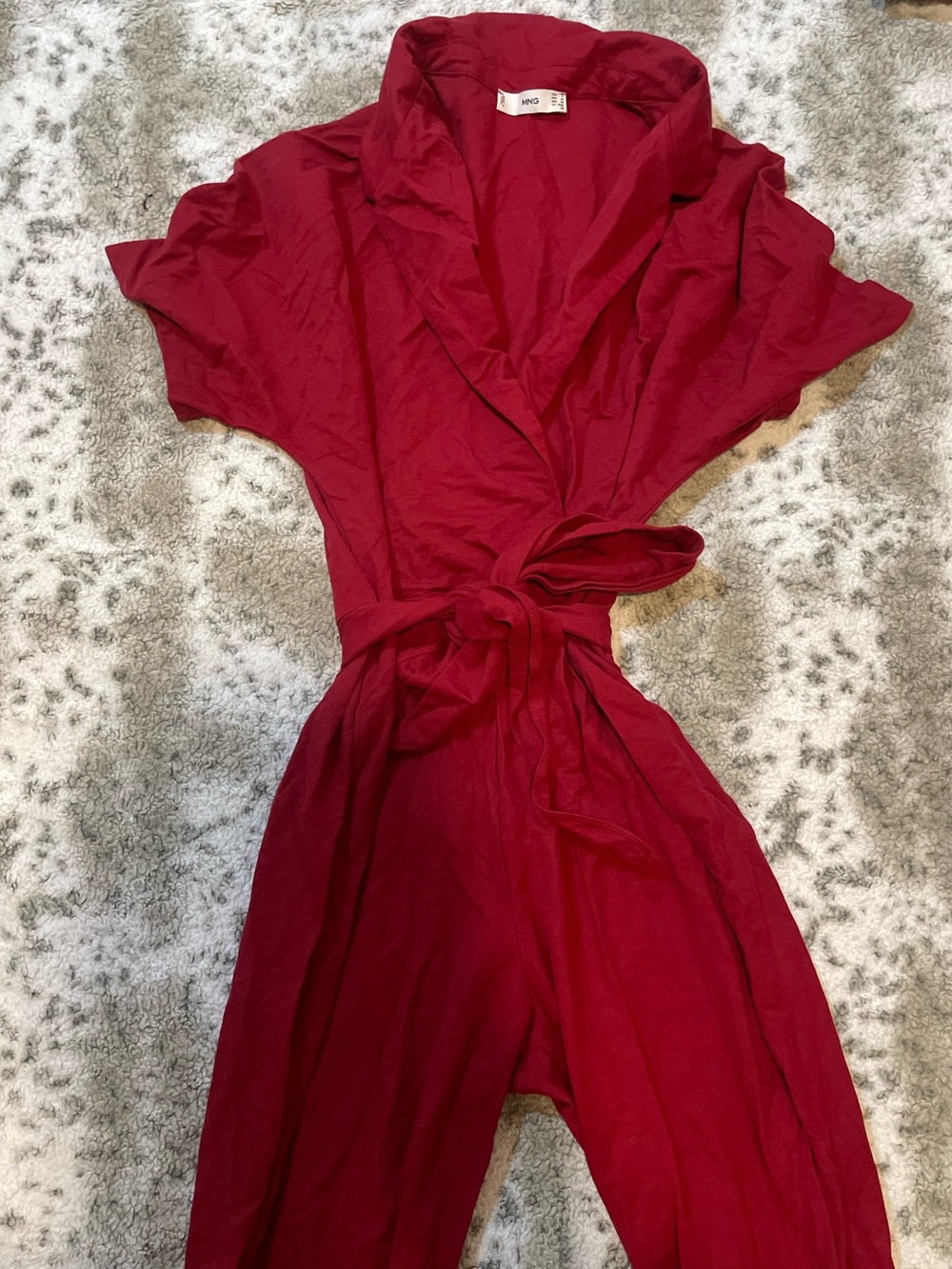 Mango red burgundy belted jumpsuit - Picture 1 of 8